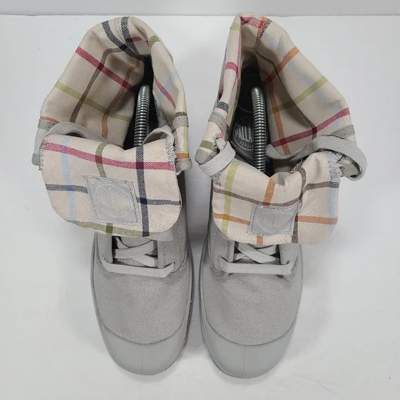 Palladium Baggy Canvas Lace Up Boots Gray Women's Size 10